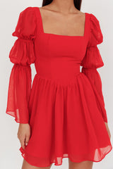 Miya Long Sleeve Mini Dress Red