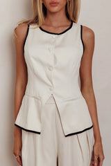 Janna Sleeveless Buttoned Top Oat