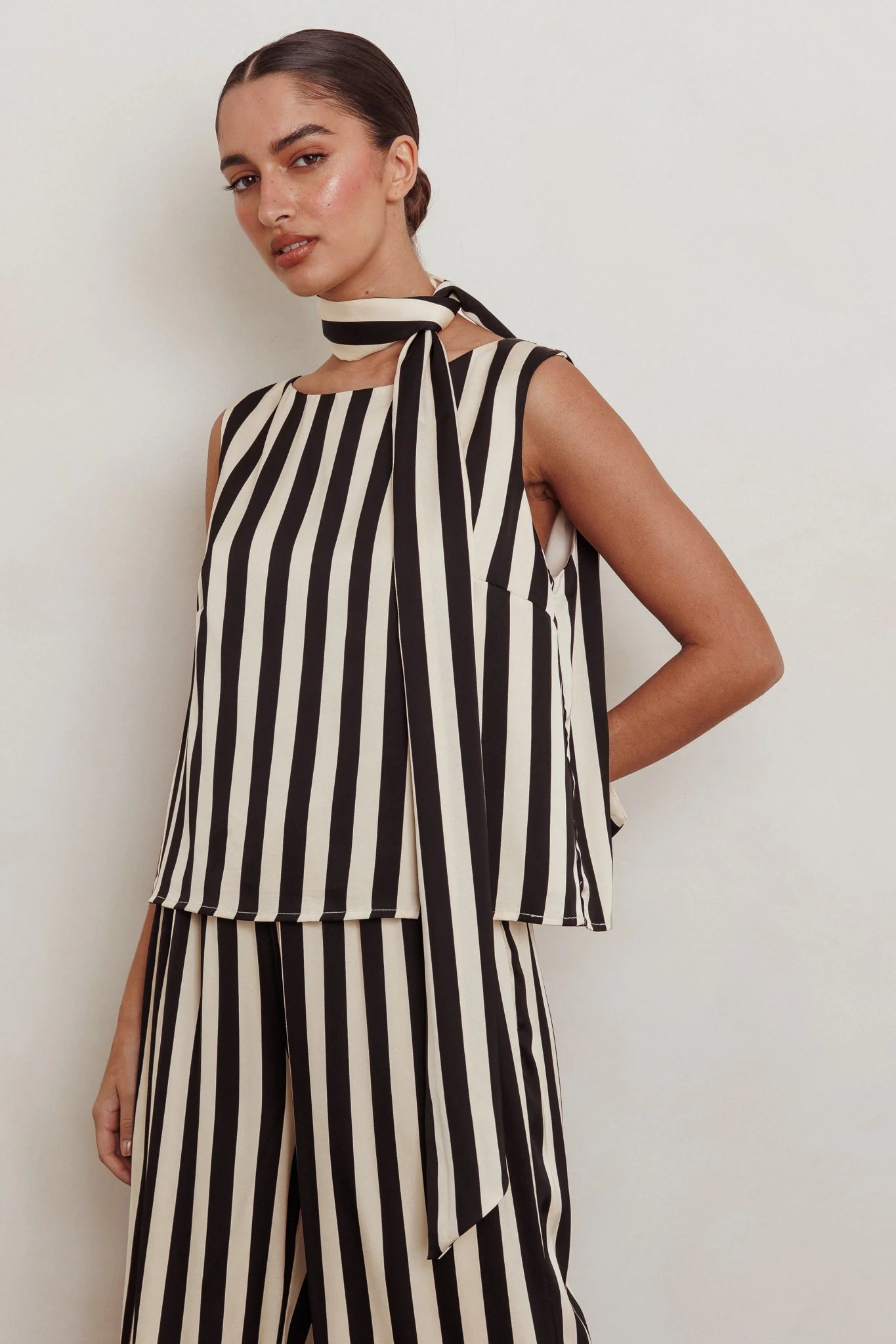 Love Galore Striped Sleeveless Top Black/Beige