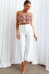 Talulah Layered Ruffle Lace-Up Back Crop Top Blush