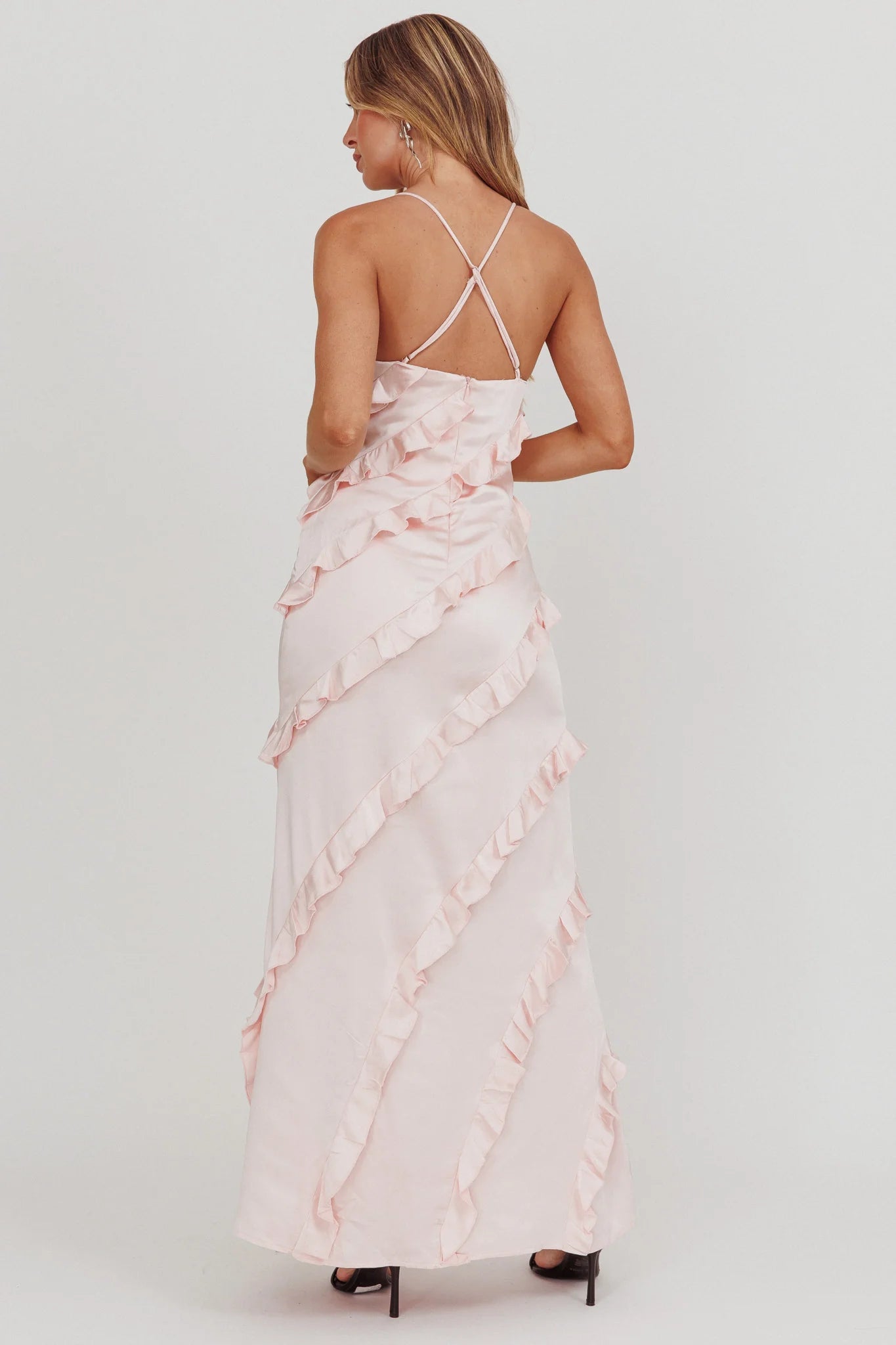Arrabel Ruffle Trim Maxi Dress Blush