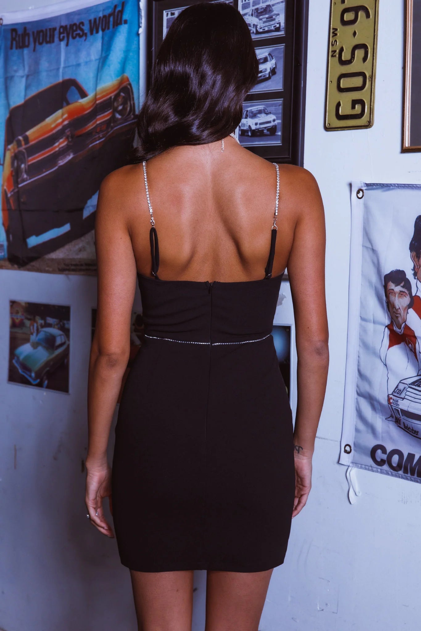 Isom Diamante Strap Mini Dress Black