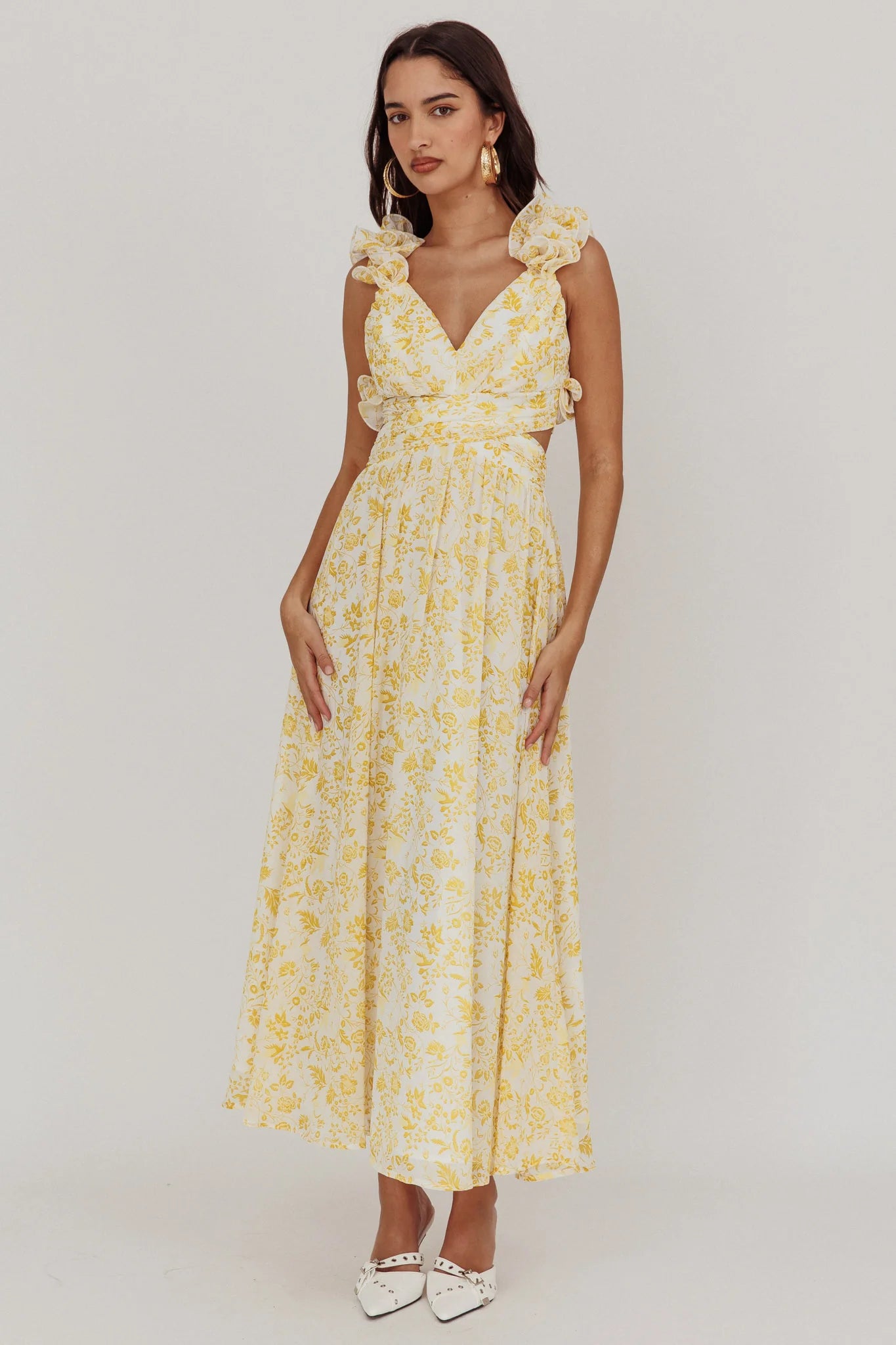 Madara Lace-Up Back Maxi Dress Floral Yellow