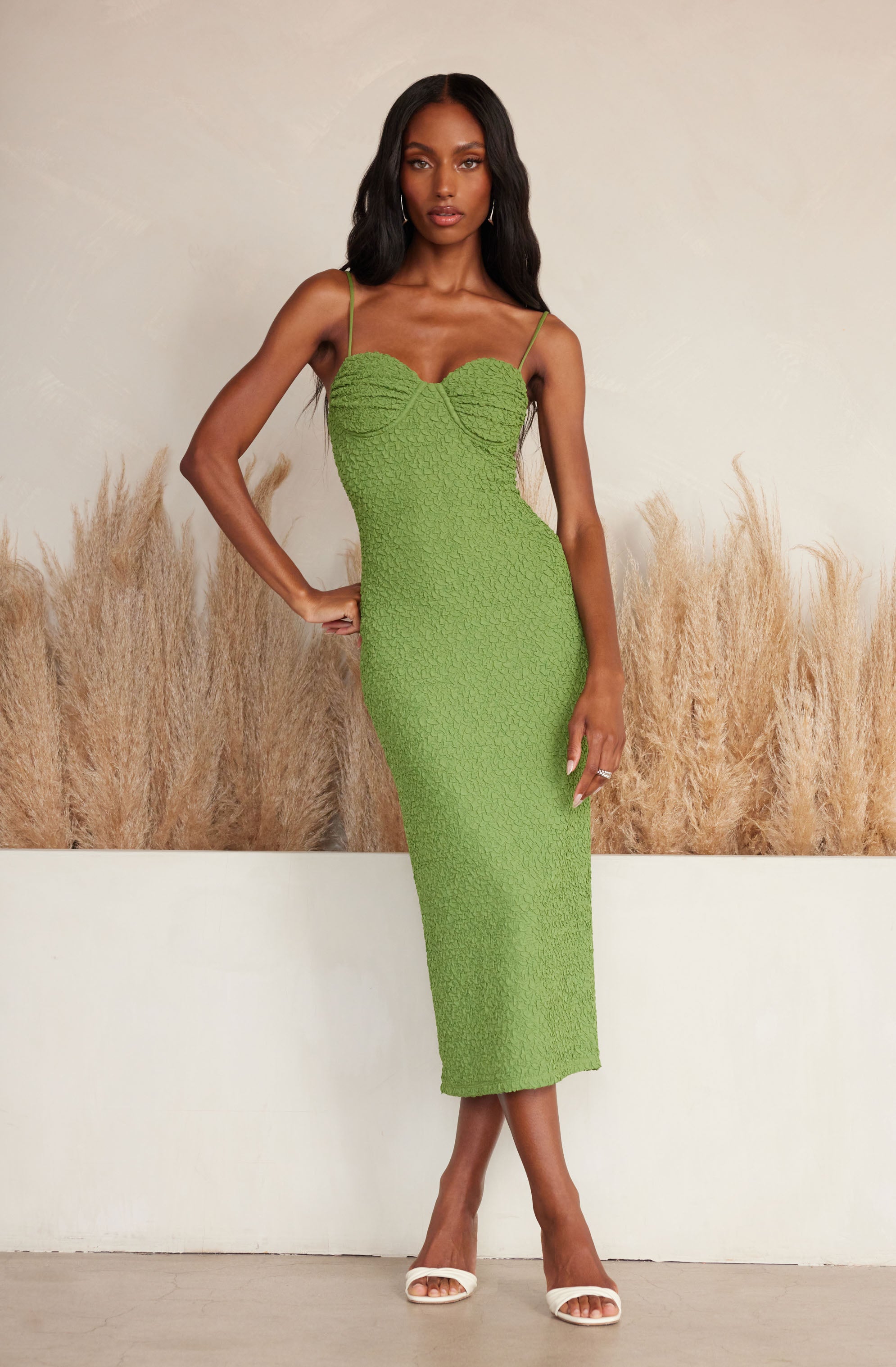 Textured Bustier Midi Dress