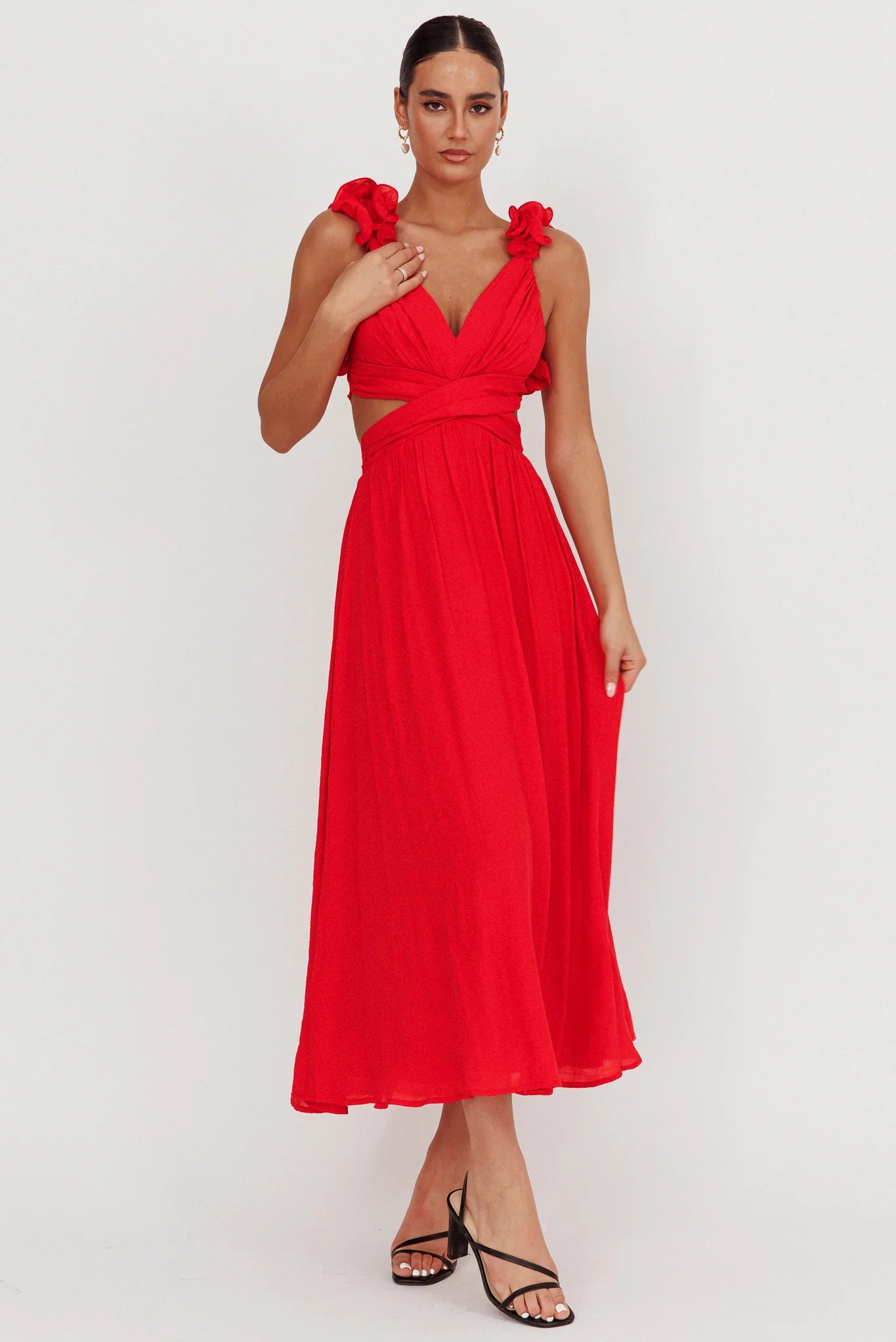 Madara Laced Back Ruffle Dress Red