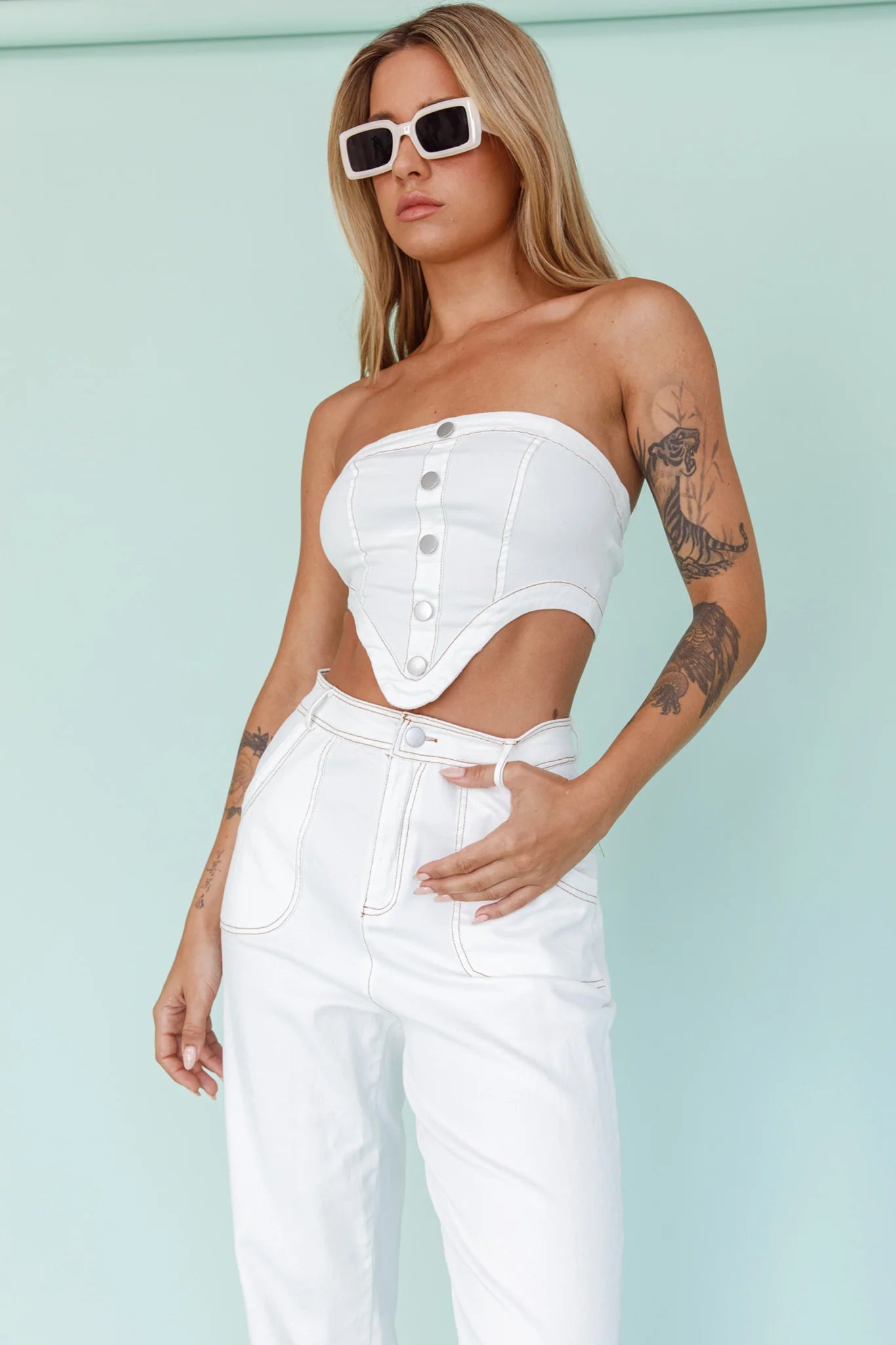 Uptown Strapless Crop Top White