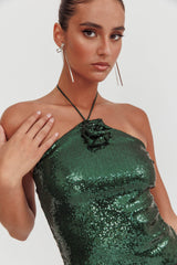 Darcy Sequin Halter Top Hunter Green