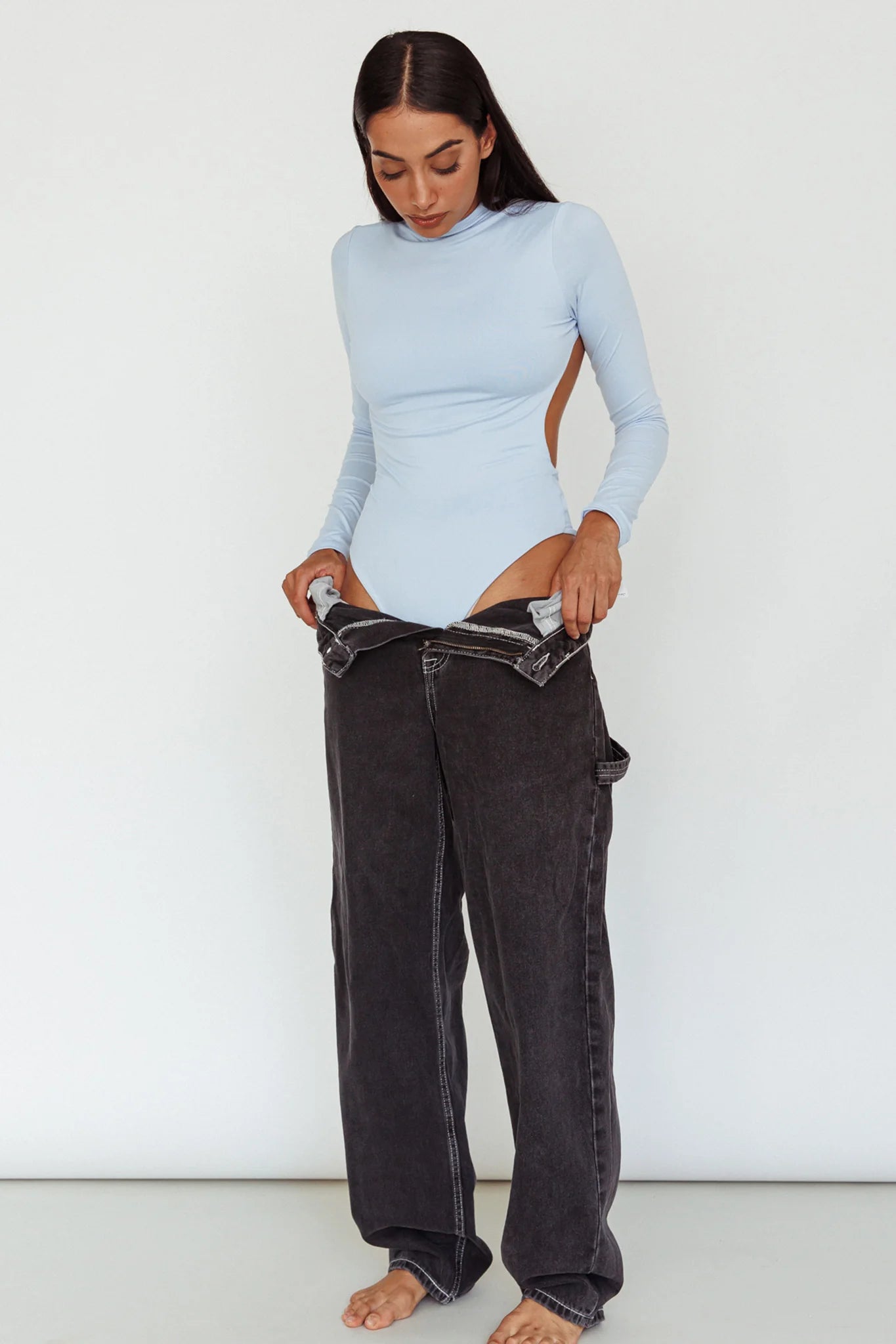 Remy Open Back Bodysuit Light Blue