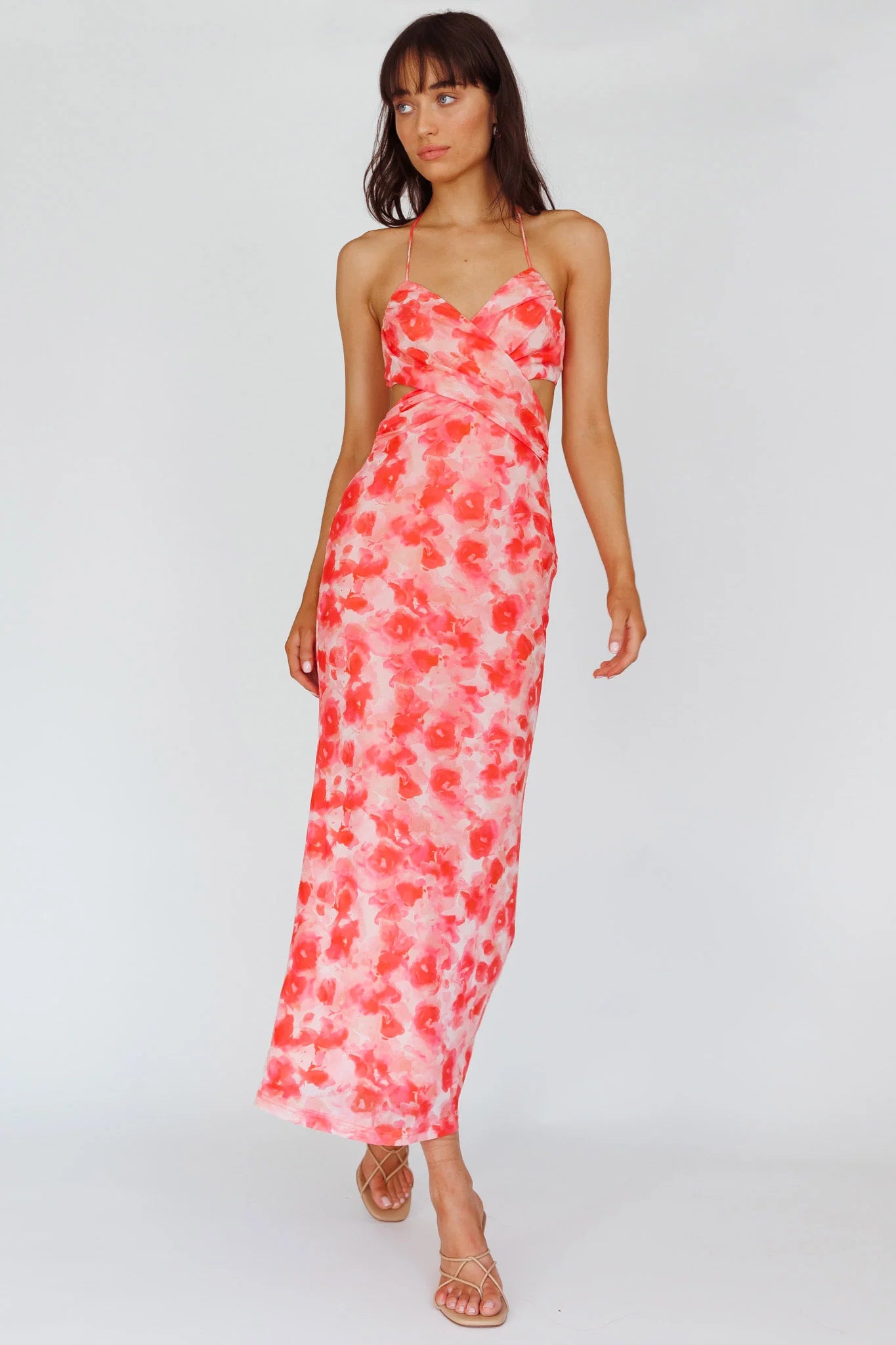Alivia Tied Back Maxi Dress Floral Red