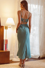 City Lights Cut-Out Waist Split Midi Dress Check Green