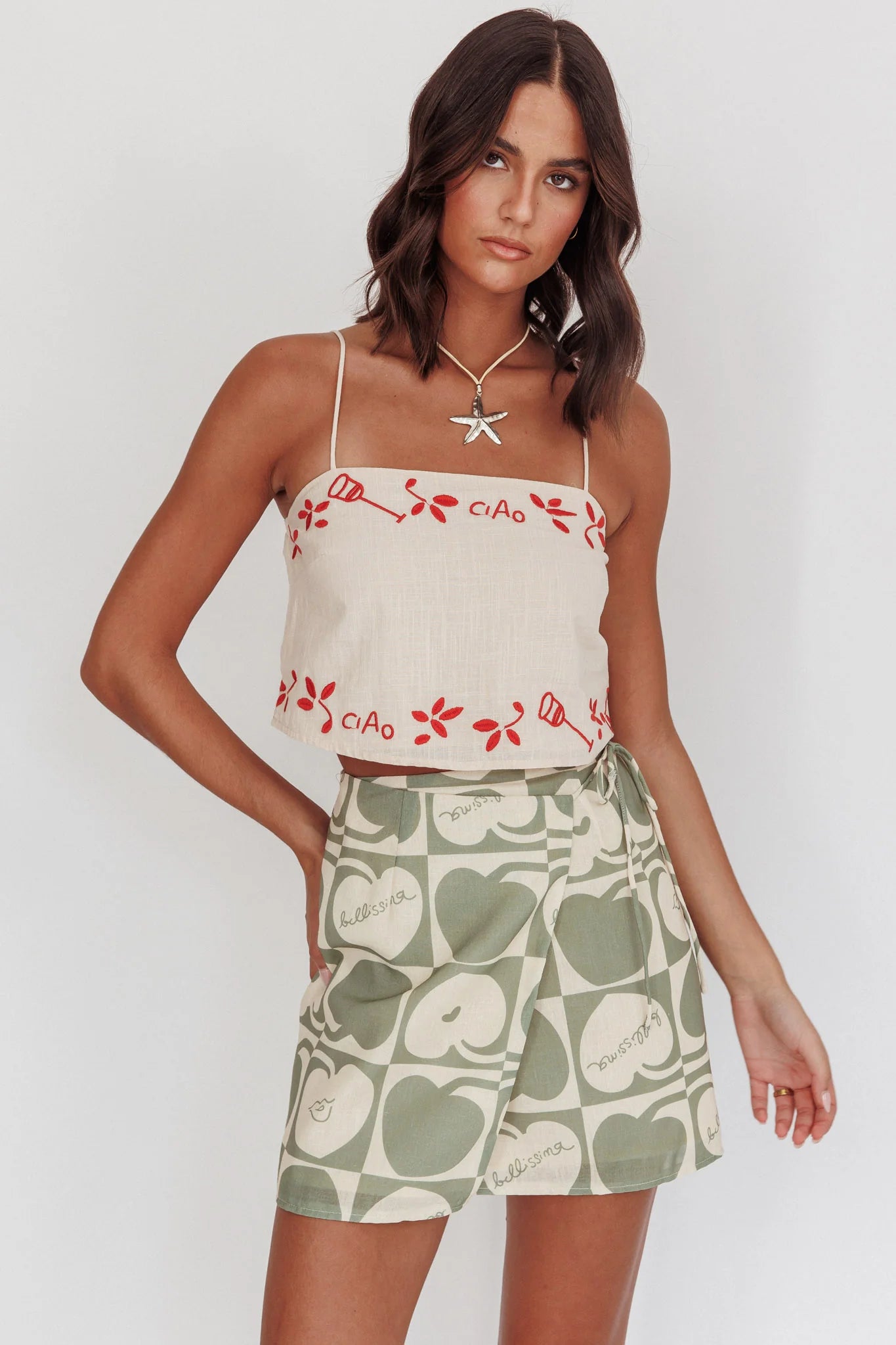 Sorrento Summer Embroidered Crop Top Oat