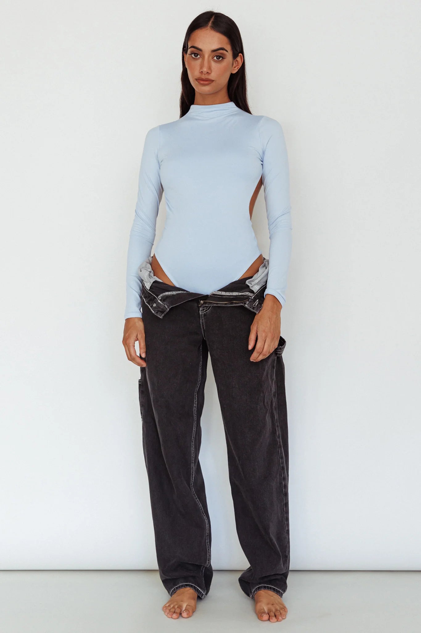 Remy Open Back Bodysuit Light Blue