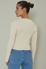Lake Days Collared Knit Top Cream