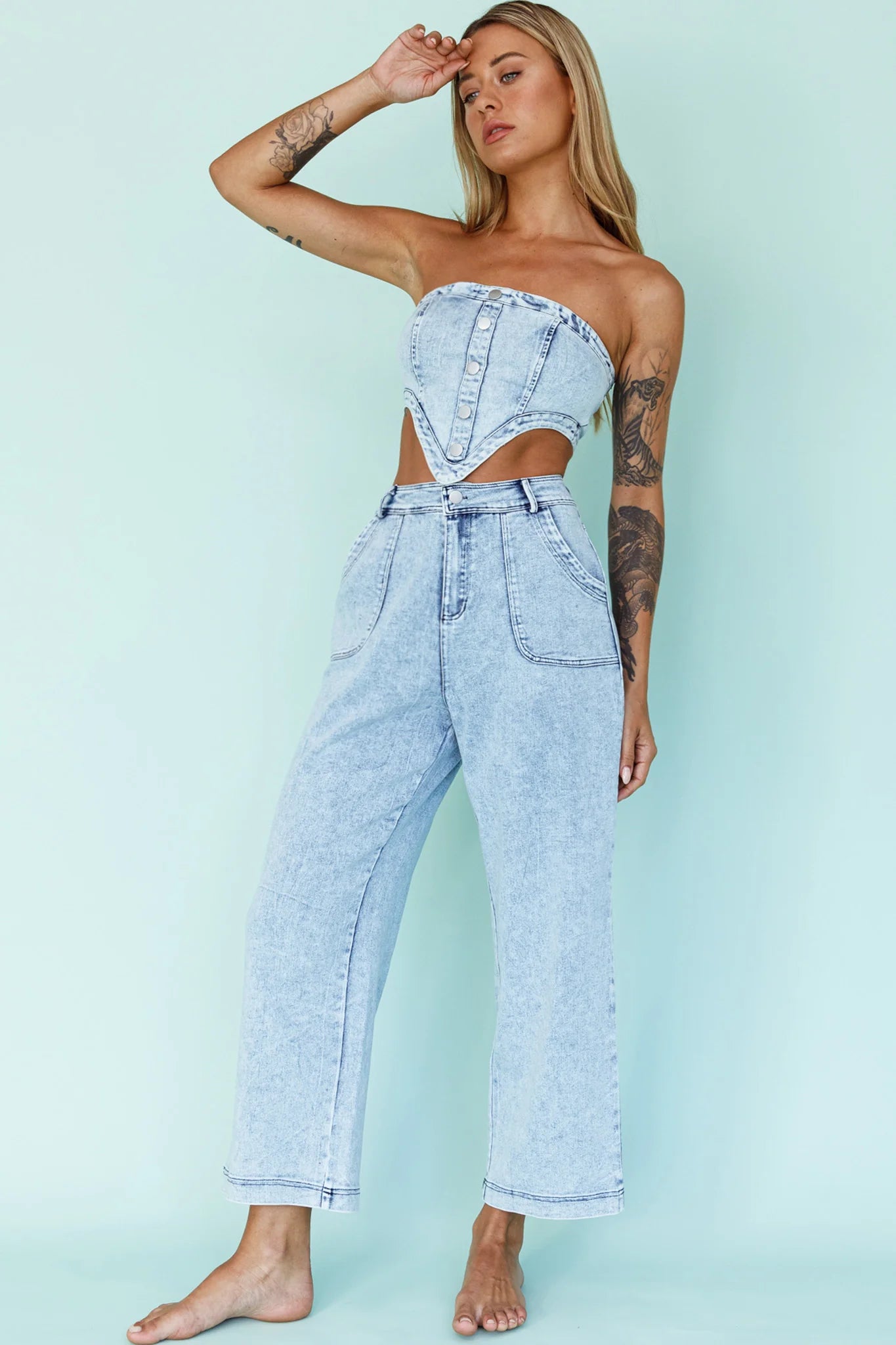 Uptown Strapless Crop Top Denim