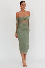 Oliana Off-Shoulder Mesh Maxi Dress Fern
