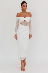 Oliana Off-Shoulder Mesh Maxi Dress White