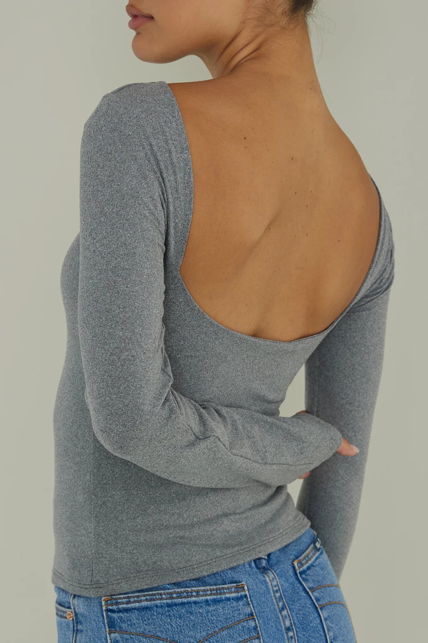Cheers Boat Neck Long Sleeve Top Grey