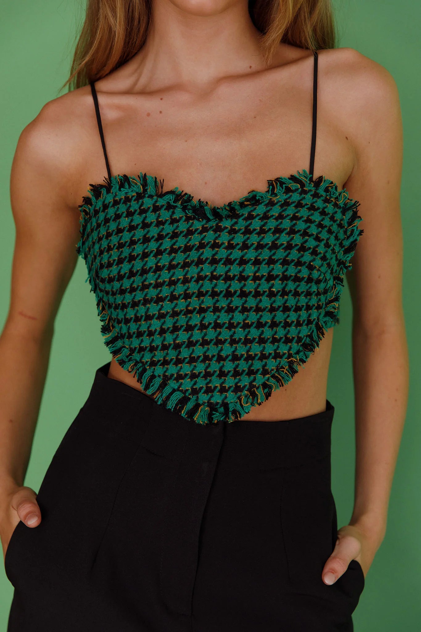 Miss Fine Heart Crop Top Houndstooth Green