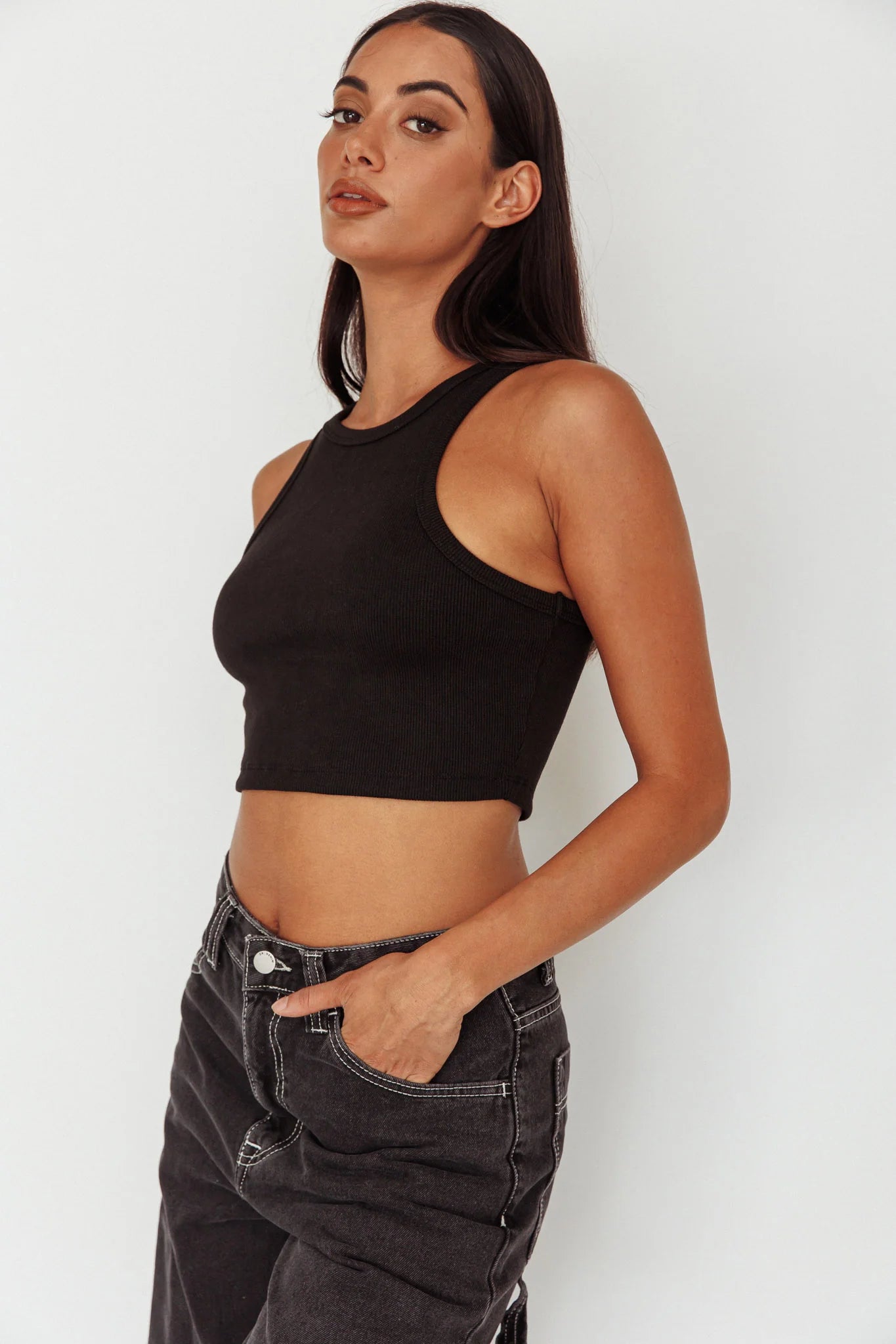 Bryn Racerback Crop Top Black