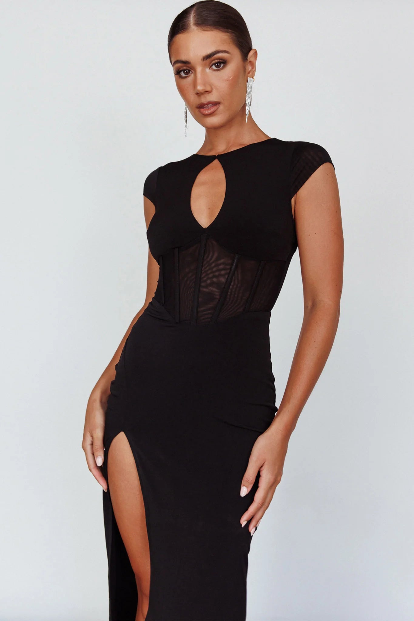 Capricorn Cap Sleeve Keyhole Maxi Dress Black