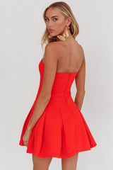 Melodic Strapless Pleat Mini Dress Red