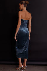 Must Be Fate Velvet Midi Dress Blue