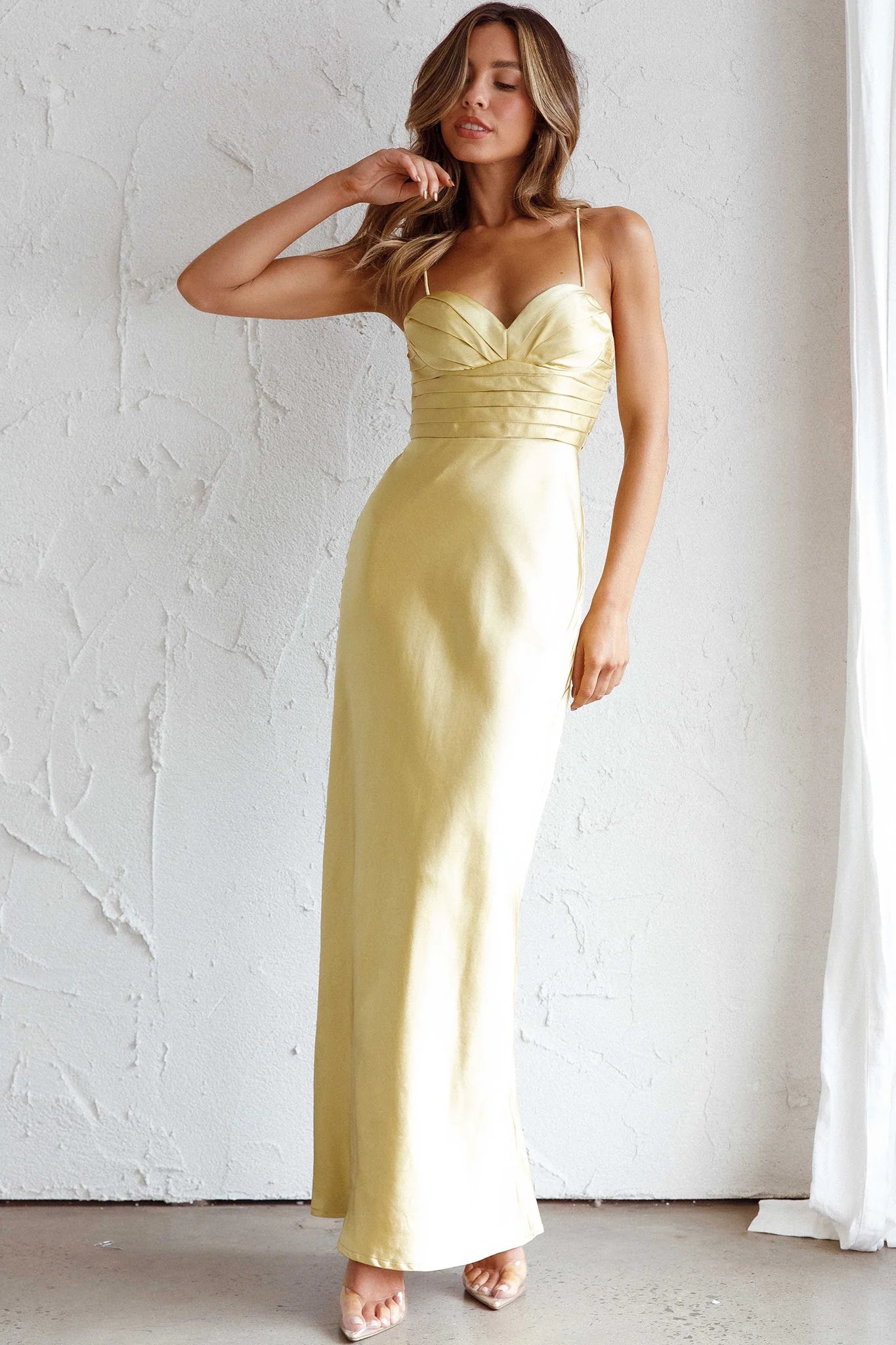 Azara Pintuck Bodice Maxi Dress Yellow