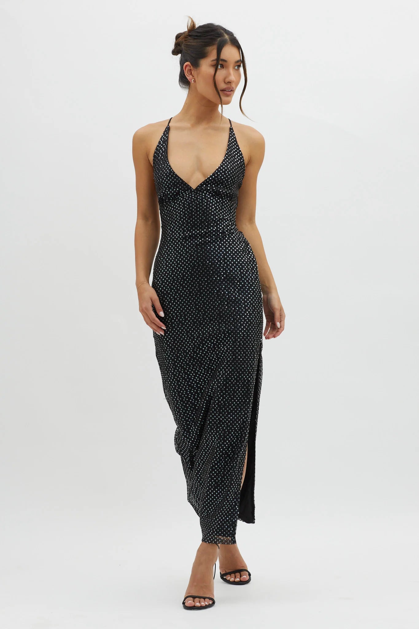 Alysia Plunging Halterneck Maxi Dress Black