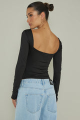 Cheers Boat Neck Long Sleeve Top Black