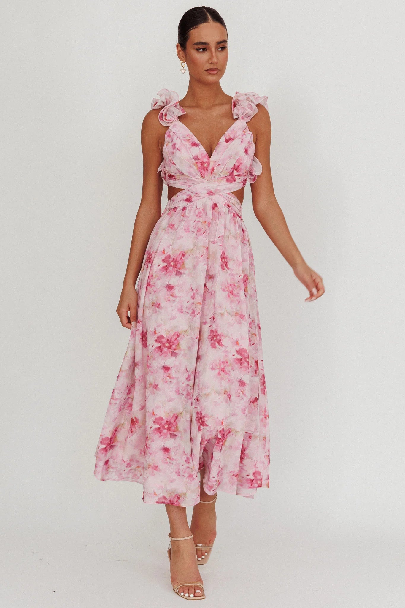 Madara Lace-Up Back Floral Maxi Dress Lilac