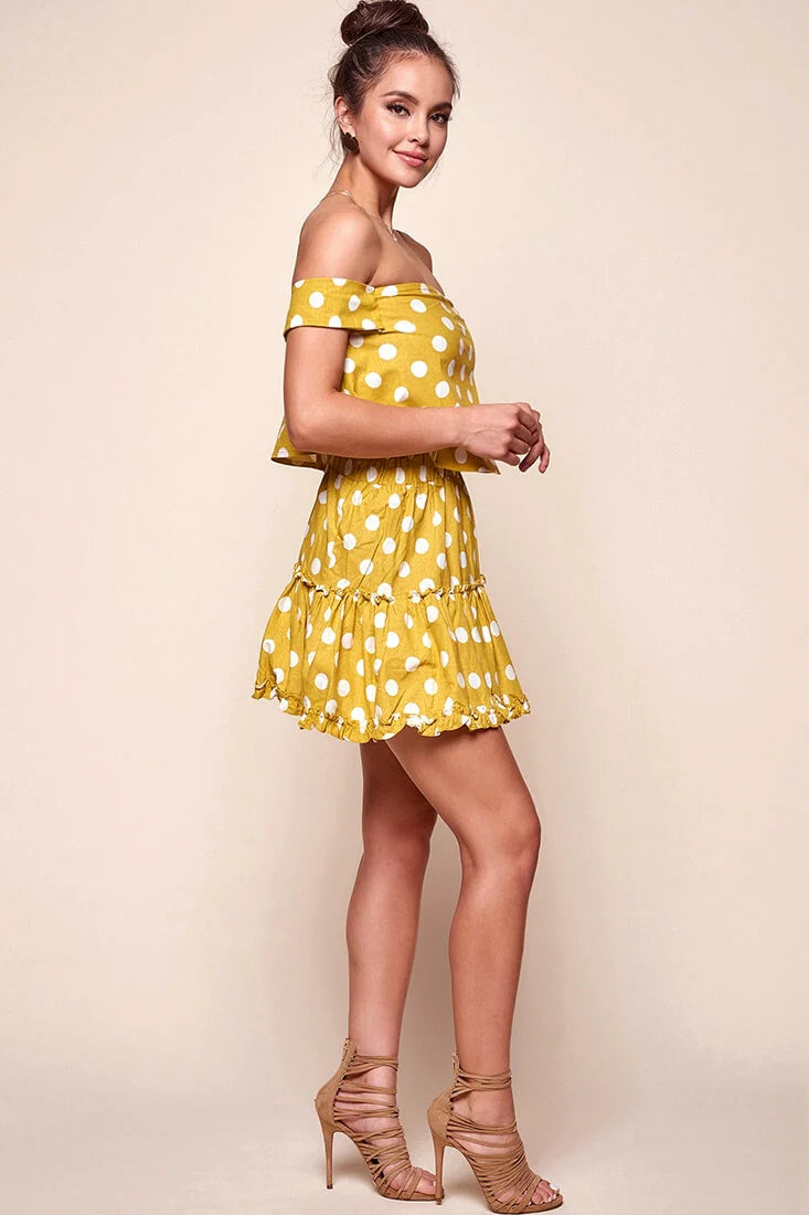 Alexi Polka Dot Mini Skirt Yellow Mustard