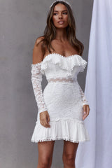 Mae Long Sleeve Sweetheart Crochet Lace Dress White