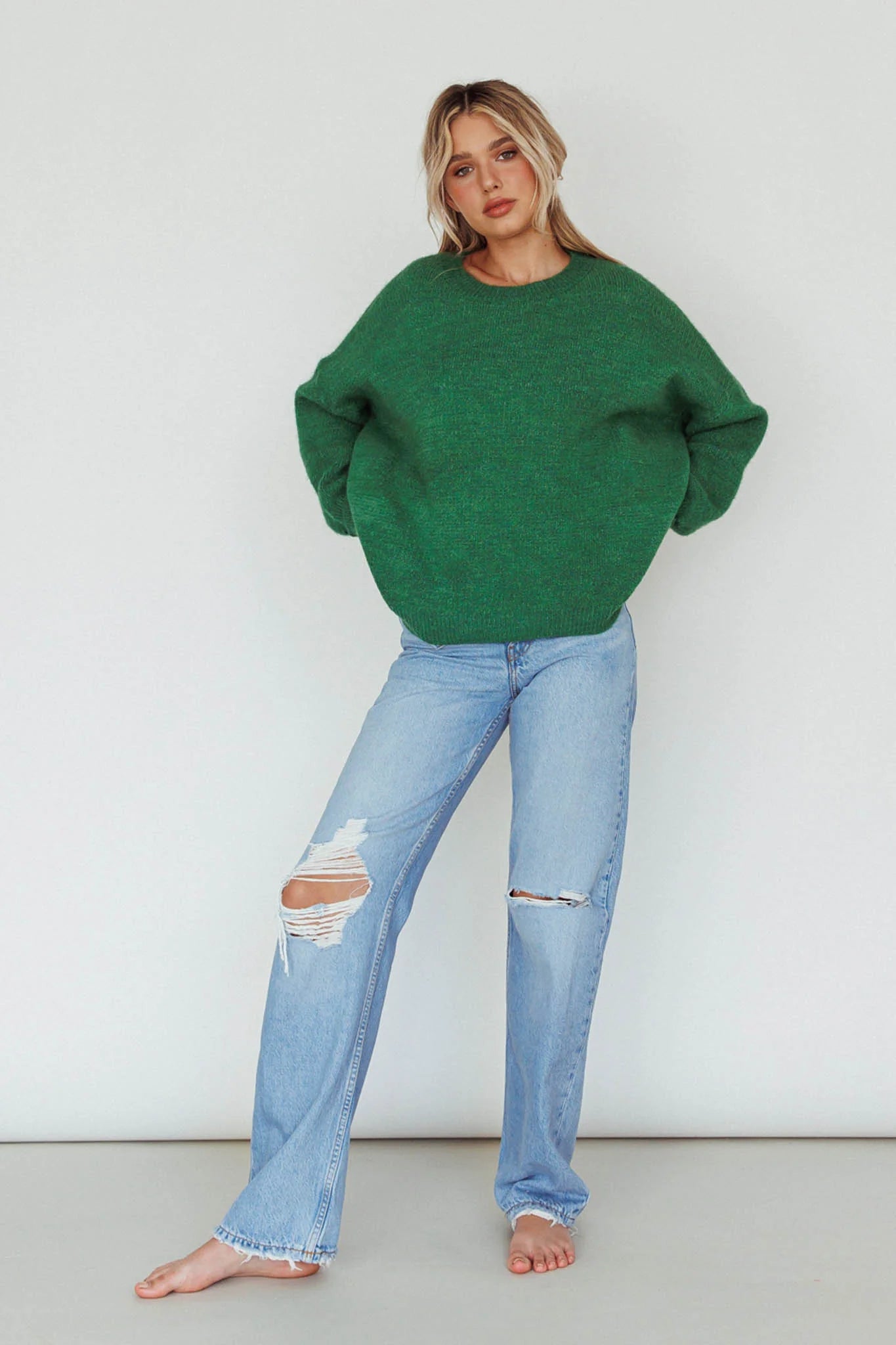 Kayce Dropped Shoulder Knit Sweater Green