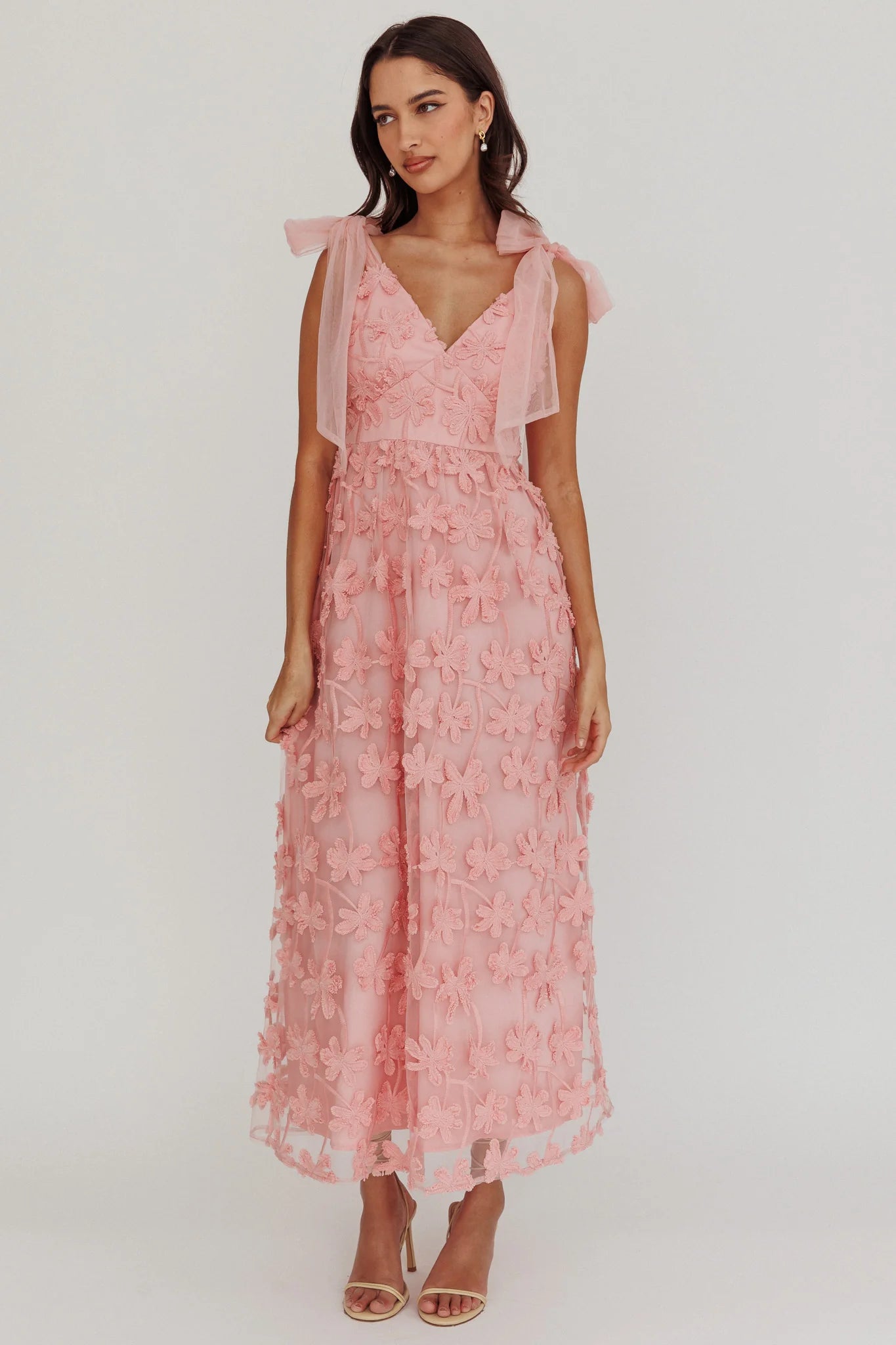 Mykonos Morning Tied Shoulder Tree Maxi Dress Blush