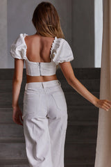 Cathlin Puff Sleeve Denim Crop Top White