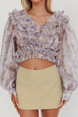 Forever Young Balloon Sleeves Cropped Blouse Purple Multi