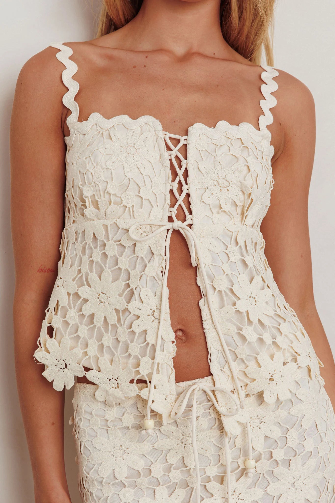 Sun Days Laced Bust Top Crochet Sand