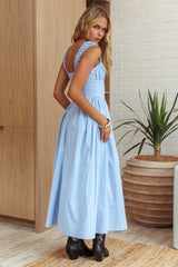 Suenito Ruched Detail A-Line Maxi Dress Blue