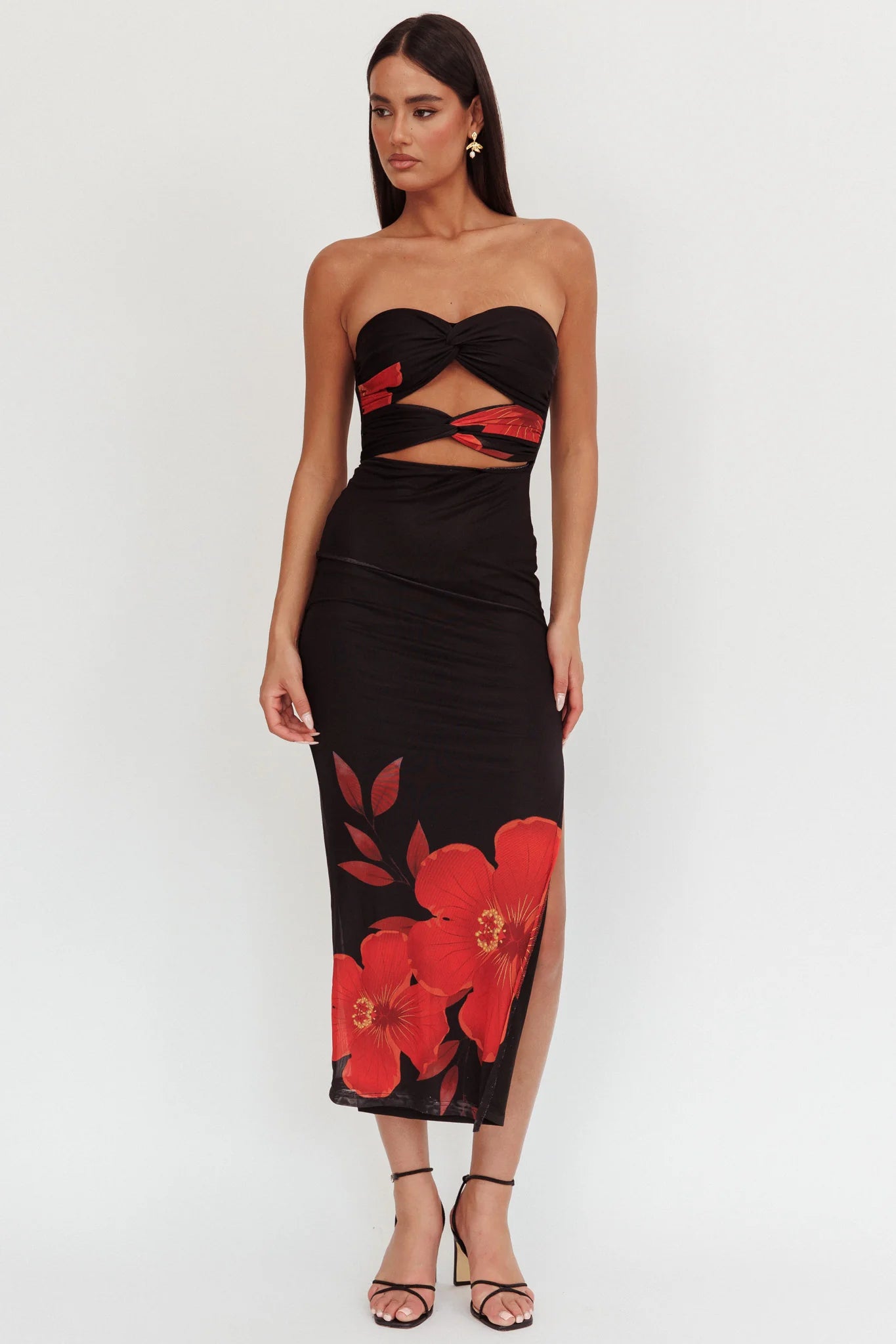 Silah Twist Bodice Maxi Dress Hibiscus Black