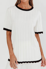 Liloh Contrast Trim Ribbed Knit Top White