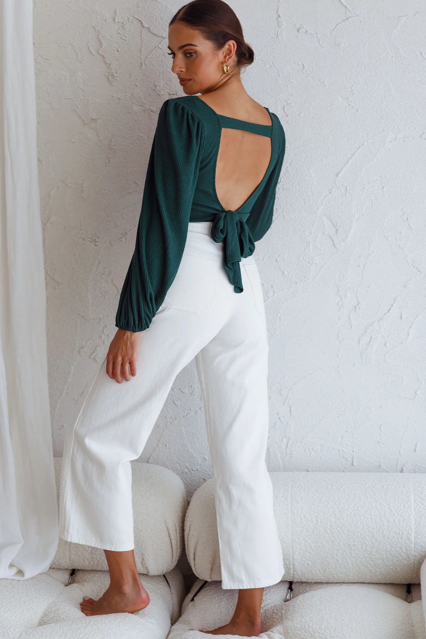 Love Like This Long Sleeve Open Back Crop Top Emerald Green