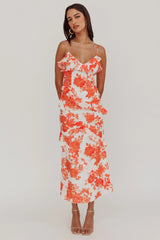 Silvana Frill Trim Maxi Dress Floral Orange
