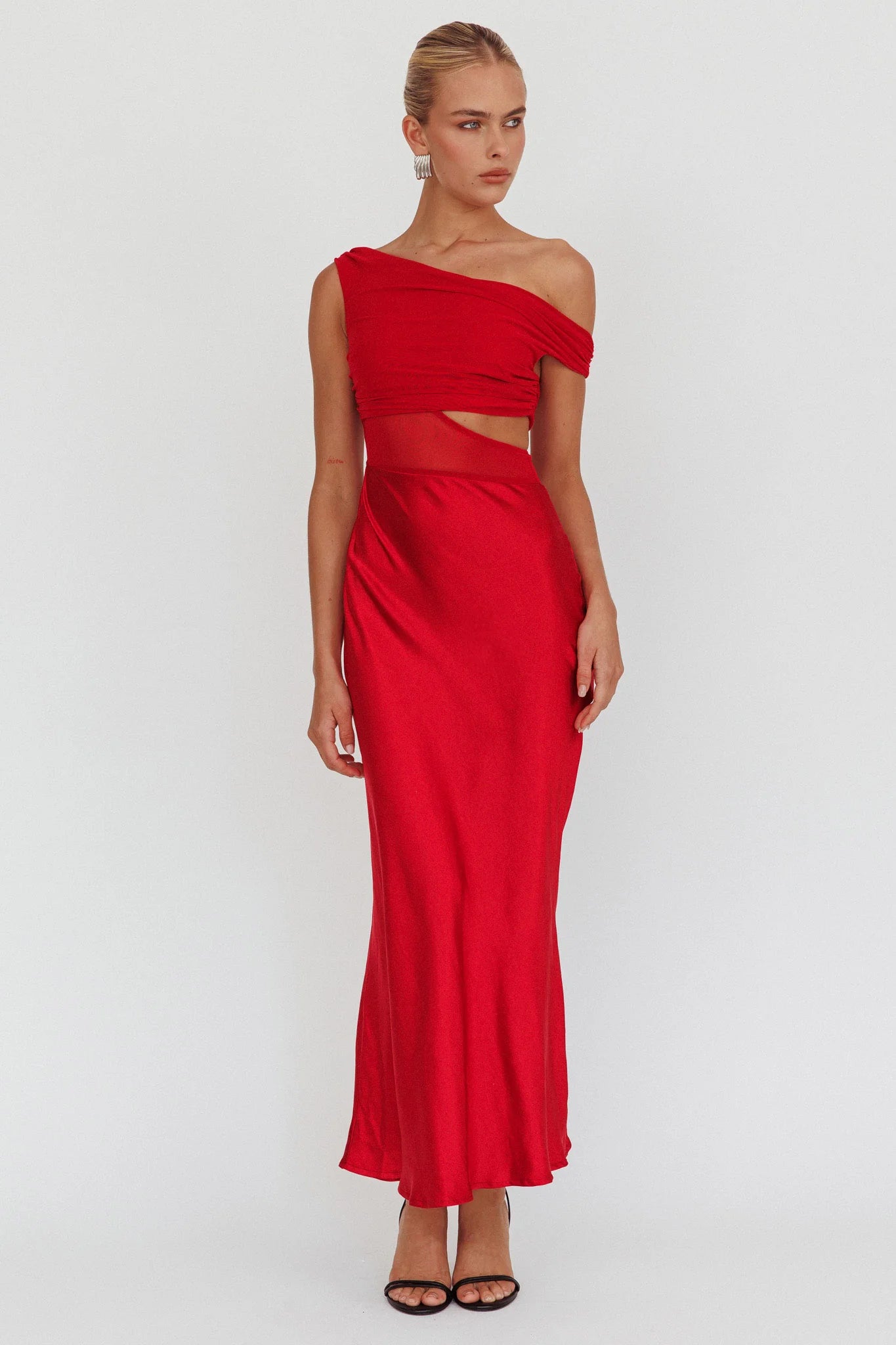 In Blooms Mesh Bodice Maxi Dress Wine