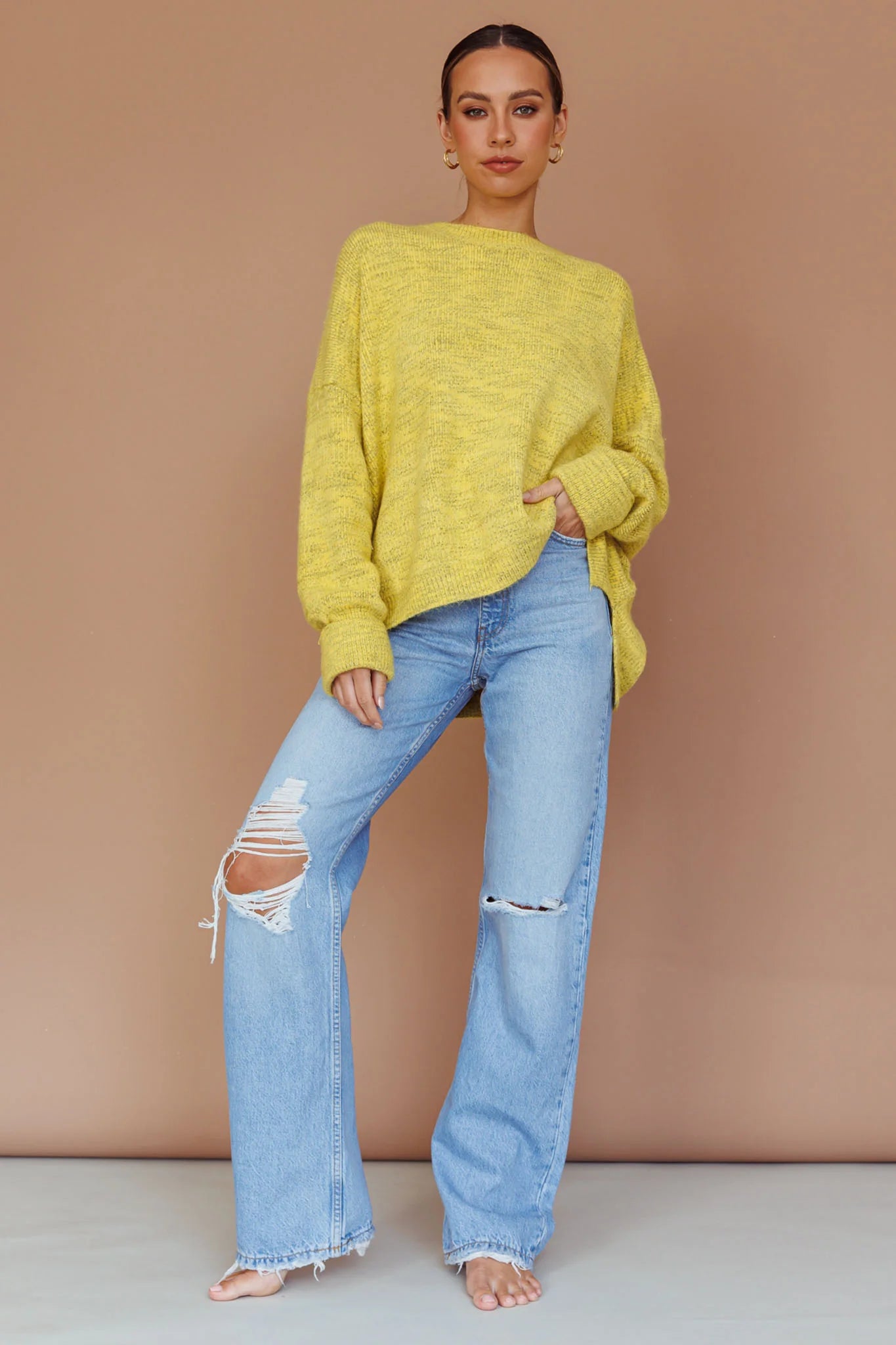 Kayce Dropped Shoulder Knit Sweater Yellow