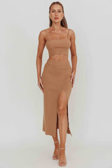 Loverboy Cropped Ribbed Cami Top Camel