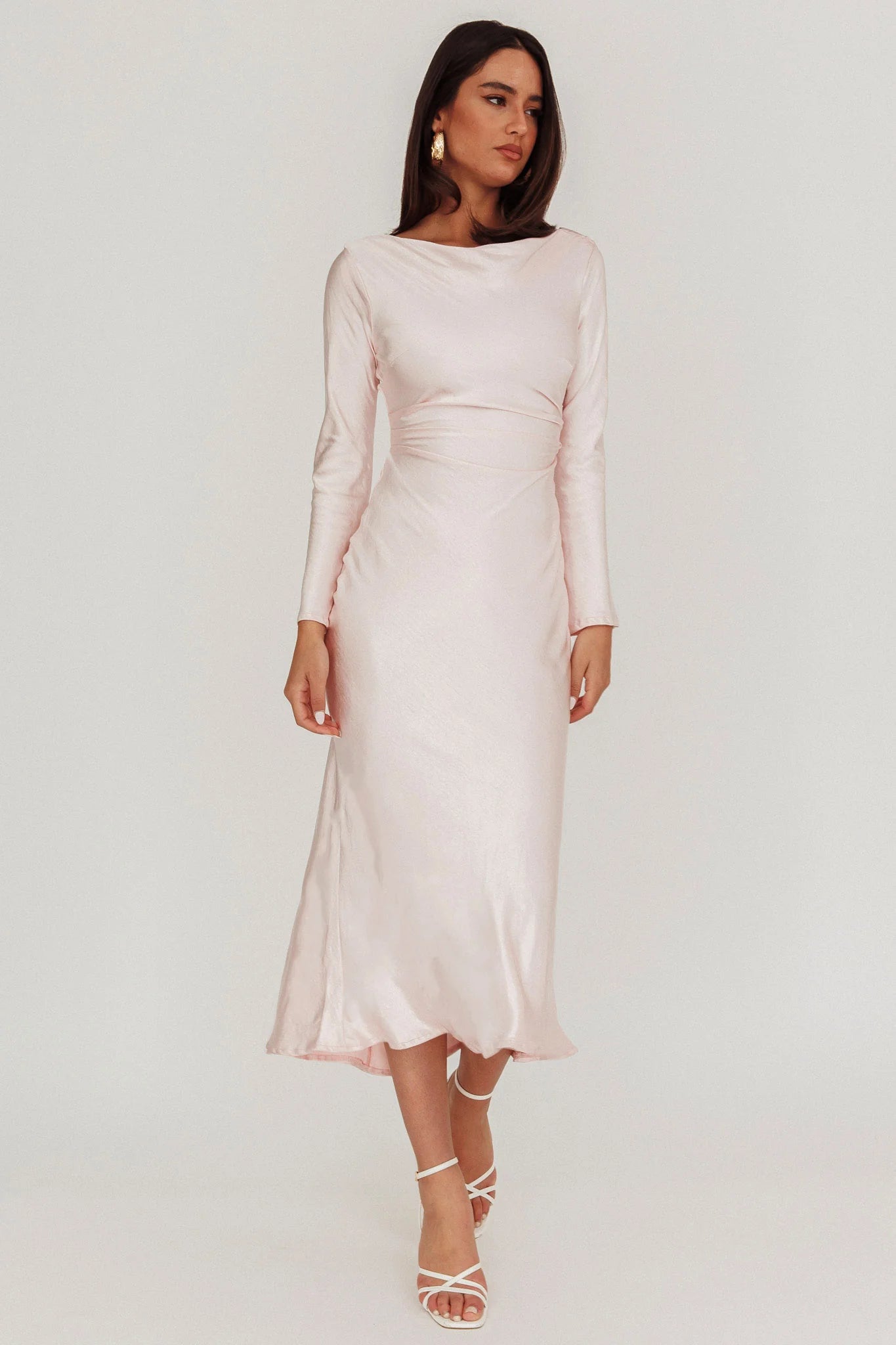 Loveland Cowl Back Midi Dress Baby Pink