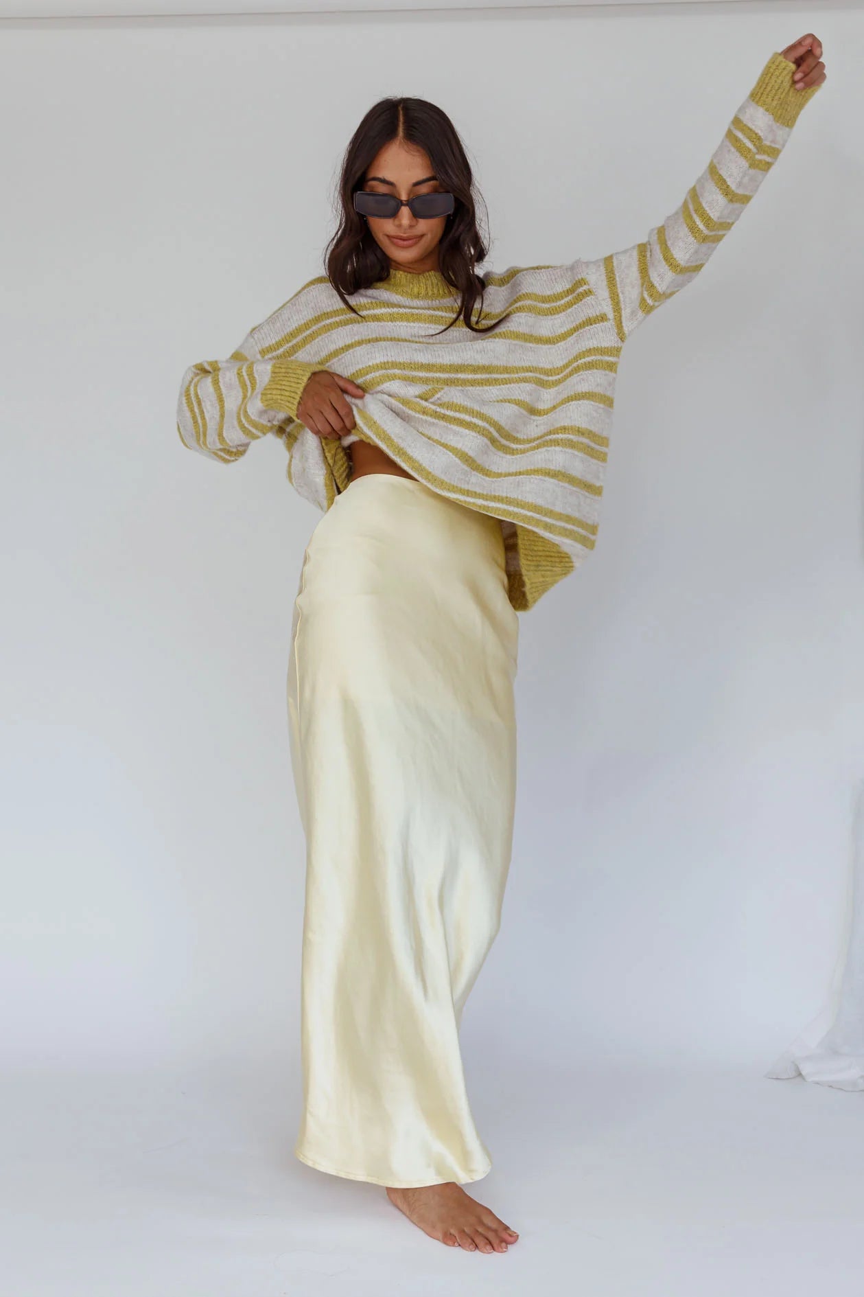 Jona Relaxed Knit Sweater Striped Beige