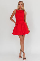 Dalayla Sleeveless Balloon Skirt Mini Dress Red