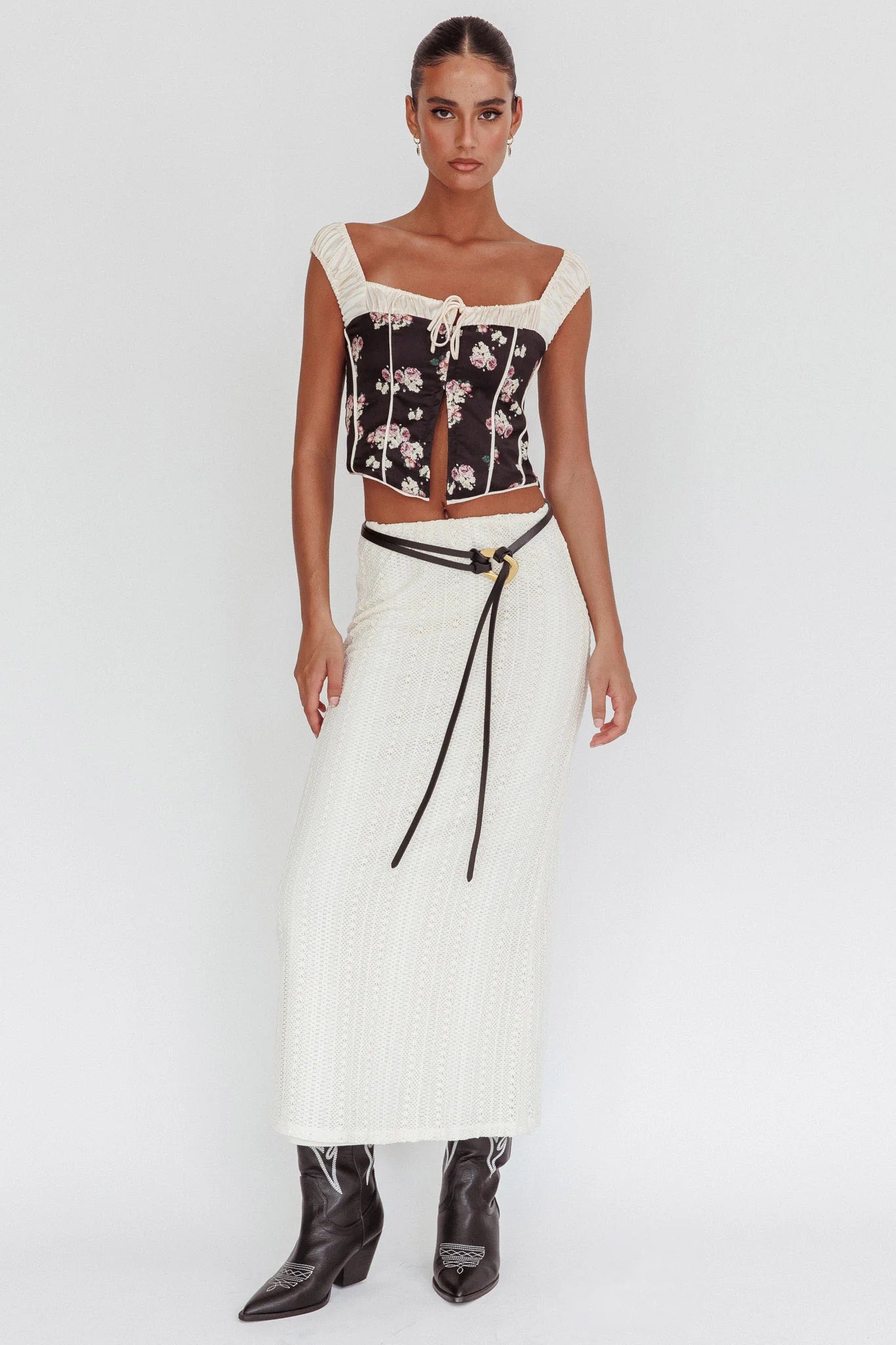 Take A Chance Drawstring Neckline Top Black