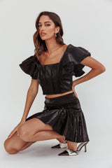 Debutante Ruffle Sleeve Crop Top Black